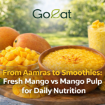 Mango pulp and fresh mango used in aamras, smoothies, and desserts for daily nutrition