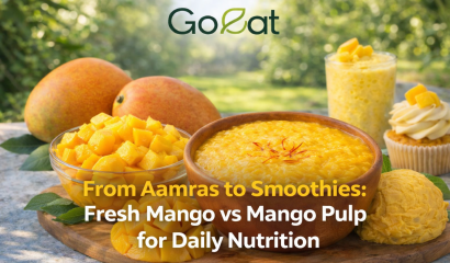 Mango pulp and fresh mango used in aamras, smoothies, and desserts for daily nutrition